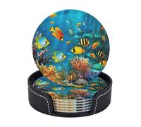 Set di 6 sottobicchieri rotondi per bevande, per tavolino da caffè, motivo: pesci tropicali del mondo sottomarino, per la decorazione della casa.