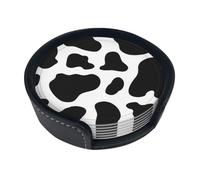Set di 6 sottobicchieri rotondi stampati a pois di mucca, in pelle PU, resistenti al calore, con supporto per decorazione di case in campagna, casa, ufficio e bar
