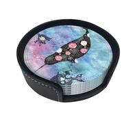 Set di 6 sottobicchieri rotondi stampati con balena, in pelle PU resistente al calore, con supporto per decorazione di casa colonica, casa, ufficio e bar