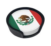 Set di 6 sottobicchieri rotondi stampati con bandiera del Messico, in pelle PU resistente al calore, con supporto per decorazione di fattoria, casa, ufficio e bar