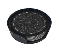 Set di 6 sottobicchieri rotondi stampati con costellazione dello zodiaco, in pelle PU resistente al calore, con supporto per decorazione di fattoria, casa, ufficio e bar