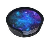 Set di 6 sottobicchieri rotondi stampati con galassia, in pelle PU resistente al calore, con supporto per decorazione di casa, ufficio e bar
