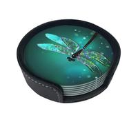 Set di 6 sottobicchieri rotondi stampati con libellula e galassia, in pelle PU, resistenti al calore, con supporto per decorazione di casa colonica, casa, ufficio e bar