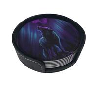 Set di 6 sottobicchieri rotondi stampati con lupi ululano nell'aurora boreale, in pelle PU, resistenti al calore, con supporto per decorazione di fattoria, casa, ufficio e bar