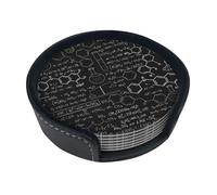 Set di 6 sottobicchieri rotondi stampati con scienza astratta, in pelle PU resistente al calore, con supporto, per casa, ufficio e bar