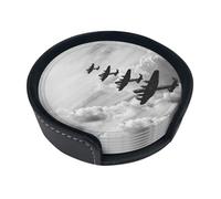 Set di 6 sottobicchieri rotondi stampati della seconda guerra mondiale, in pelle PU resistente al calore, con supporto per decorazione di casa, ufficio e bar