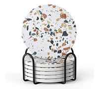 Set di 6 Sottobicchieri, Sottobicchieri Assorbenti con Supporto, Impedisce ai Mobili di Graffiarsi,Regalo di Inaugurazione della Casa per la Decorazione Domestica, 4 Pollici, Ghiaia Bicolore