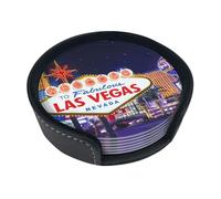 Set di 6 sottobicchieri stampati con motivo città notturna di Las Vegas, con supporto, graziosi sottobicchieri per tavolino, regali per la nuova casa, decorazioni personalizzate per la casa