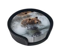 Set di 6 sottobicchieri stampati con orso in esecuzione, adatto per tavoli da pranzo, arredamento cucina e tavolini.