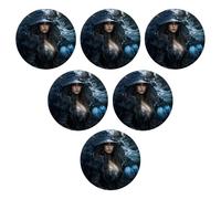 Set di 6 sottobicchieri strega con motivo uccello donna foglie botaniche cappello magico carino artistico grigio blu pelle protegge mobili decorazione casa hotel dormitorio ufficio tavolino