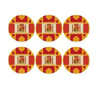 Set di 6 sottobicchieri termici in pelle con stampa bandiera spagnola, per bevande, sottobicchieri, sottobicchieri, sottobicchieri, con custodia, decorazione per la casa e la cucina