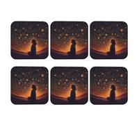 Set di 6 sottobicchieri termici in pelle con stampa di stelle e ragazza che guarda la notte, per bevande, sottobicchieri, sottobicchieri, con custodia, decorazione per la casa e la cucina