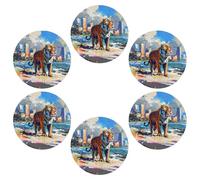 Set di 6 sottobicchieri tigre con motivo graffiti città, fiume, uccelli, banane, vernice spray, blu, arancione, pelle, assorbente, soggiorno, tavolo da tè, appartamento, matrimonio, 10,2 x 10,2 cm