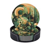 Set di 6 sottobicchieri verdi con pittura astratta con supporto sottobicchieri in pelle protezione da tavolo tappetino per tazza per bar decorazione tazza pad per tavolino cucina sala da pranzo
