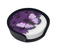 Set di 6 sottobicchieri viola con farfalla per bevande, in pelle, sottobicchieri, sottobicchieri, per tazza da cucina, bar, decorazione per la casa, regalo di inaugurazione della casa