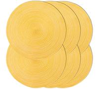 Set di 6 Sottopiatti Rotondi Intrecciate per Tavoli da Pranzo in Tessuto Naturale Resistente al Calore, Set da 6 (Giallo)