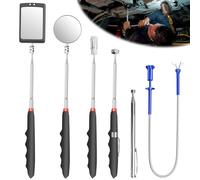 Set di 6 specchietti retrovisori a scomparsa, telescopici, set di attrezzi magnetici telescopici, con lampada a LED, quadrati, rotondi, manico telescopico 360 rotabili