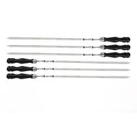 Set di 6 spiedini per barbecue in acciaio inox, 60 cm, spiedini lunghi per carne, verdure, barbecue, accessori per barbecue in acciaio inox (6 pezzi con manico in legno di faggio)