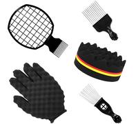 Set di 6 spugne per capelli intrecciate, strumenti per lo styling dei capelli per uomini e donne, spugne K2 e K4, pettine a griglia, guanti senza pori per ricci, onde, bobine