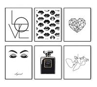 Set di 6 stampe artistiche da parete in bianco e nero Love Line Art Decor Canva stampa profumo labbra ciglia foto poster la decorazione della stanza (20.3x25.4 cm senza cornice)