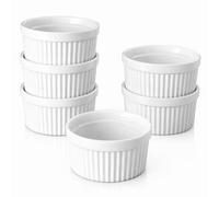 Set di 6 Stampi per Soufflè 240ml 8oz Pirottini per Creme Brulee Mini Ciotole in Ceramica,Resistenti al Forno,Cocotte in Porcellana per crème brûlée,soufflé e dessert,Bianco(Senza coperchio)