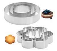 Set di 6 stampi per torte, 3 stampi rotondi e 3 a forma di fiore, in acciaio inox
