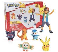 Set di 6 statuine Pokémon Battle Ready! - Cenere e Pikachu lanciando da 11,4 cm, Charmander, Rowlet, Piplup, Zorua - Licenza Ufficiale - Cestino pasquale regalo per bambini, ragazzi e ragazze