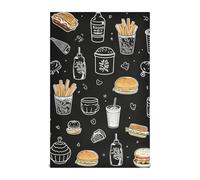 Set di 6 strofinacci da cucina con hamburger e patatine fritte, 71 x 45 cm, colore: bianco e nero
