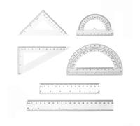 Set di 6 strumenti matematici in plastica trasparente con righelli di misurazione, goniometro e strumenti triangolari, per studenti e pratica geometrica (bianco)