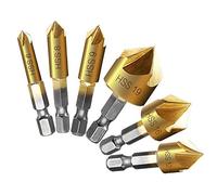 Set di 6 svasatori conici con codolo esagonale e smussatura a 90°, per metallo e legno, con punta svasata, rivestimento in titanio, 6/8/9/12/16/19 mm