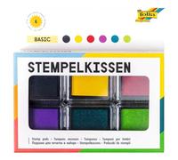 Set di 6 tamponi per timbri in diversi colori, ideali per decorare biglietti e altri lavori di bricolage.