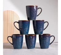 Set di 6 tazze da caffè da 370 ml, in porcellana con manico, tazza da tè grande, per caffè espresso, cappuccino, tazza in ceramica blu mezzanotte