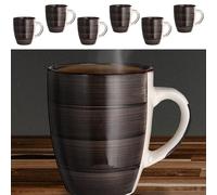 Set di 6 tazze da caffè, in gres nero, 360 ml, 9 x 11 cm, tazza da caffè, tazza da tè (1 set da 6 tazze, nero)
