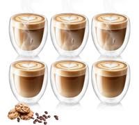 Set di 6 tazze da cappuccino, bicchieri da caffè, 250 ml, a doppia parete, effetto fluttuante, calici termici, bicchieri da tè resistenti al calore, bicchieri da caffè
