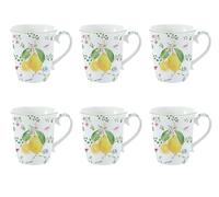 Set Di 6 Tazze FLEURS ET CITRONS Limoni Da 275Ml In Porcellana Easy Life