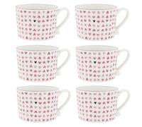 Set Di 6 Tazze Hearts All Over Cuori Bianco Rosa 300ml Bastion Collections