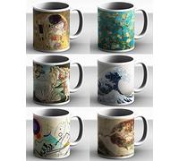 Set di 6 Tazze in Ceramica Mug Opere d'Arte Classica - Set da 6 Tazze - Idea Regalo - Klimt Gogh Botticelli Hokusai Kandinski Buonarroti