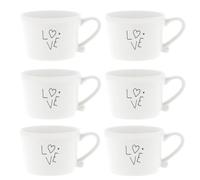Set Di 6 Tazze LOVE Lettere Bianco Nero 200ml Ceramica Bastion Collections