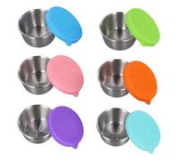 Set di 6 tazze riutilizzabili in acciaio inox con coperchio in silicone, contenitore per condimenti per insalata Bento, set di 6 tazze riutilizzabili per picnic e viaggi
