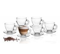 Set di 6 tazzine da caffè con 6 piattini, in vetro, 12 pezzi