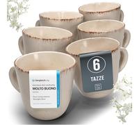 Set di 6 Tazzine da Caffè Rustico - Tazze in Steingut Premium, Lavabili in Lavastoviglie - Set Moderno di Tazze per Tè e Caffè, Servizio da Caffè Elegante - Pure Living beige