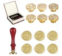 Set di 6 timbri per ceralacca, con manico in legno, con scritta in lingua inglese "Love, Thank You" e Happy Birthday, elegante scatola con nastri marroni, perfetti per sigillare lettere e inviti