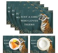 Set di 6 Tovaglietta Foglie Di Tigre, Realismo Animale Tovagliette in Cotone Lino, Resistenti Al Calore Lavabili E Facili Da Pulire Tovagliette per Sala Da Pranzo Tavolo Da Cucina 45x30cm, Verde