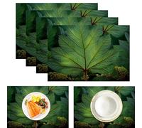Set di 6 Tovaglietta Vene Delle Foglie Dell'Ombrello, Realismo Vegetale Tovagliette in Cotone Lino, Resistenti Al Calore Lavabili E Facili Da Pulire Tovagliette per Tavolo Da Cucina 45x30cm, Verde