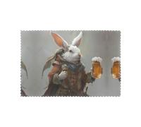 Set di 6 tovagliette a prova di olio e termoisolanti, WZYWHJ Little Rabbit bianco con birra, piatti da pranzo stampati
