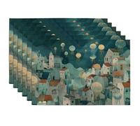 Set di 6 tovagliette a tema oceano con meduse, motivo arte costiera color foglia di tè, antiscivolo, lavabili, per interni ed esterni, per feste