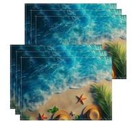 Set di 6 tovagliette a tema spiaggia, onde tropicali e stelle marine, per tavolo da pranzo, decorative estive, antiscivolo, lavabili, per interni ed esterni, cucina, feste
