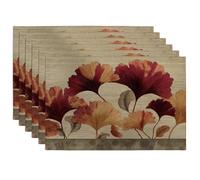 Set di 6 tovagliette all'americana con ginkgo floreale autunnale, tovagliette botaniche rosse e dorate, antiscivolo, lavabili, per interni ed esterni, cene e feste, set da 6