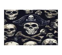 Set di 6 tovagliette all'americana con teschio umano e cappello da pirata, per tavoli da pranzo, 30,5 x 45,7 cm, antiscivolo, resistenti al calore, tovagliette da cucina