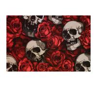 Set di 6 tovagliette all'americana con teschio umano e rose rosse, per tavoli da pranzo, 30,5 x 45,7 cm, antiscivolo, resistenti al calore, tovagliette da cucina